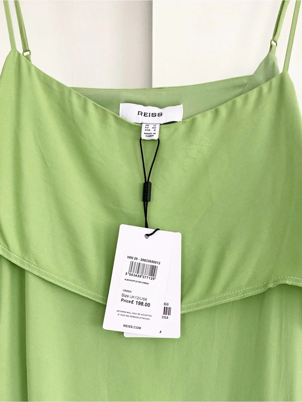 NWT Reiss green asymmetrical ruffle midi slip dress - wedding guest dress size 8 - Picture 5 of 8